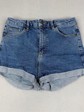 Subdued High Waist Denim Shorts Cuffed Raw Hem Size 25